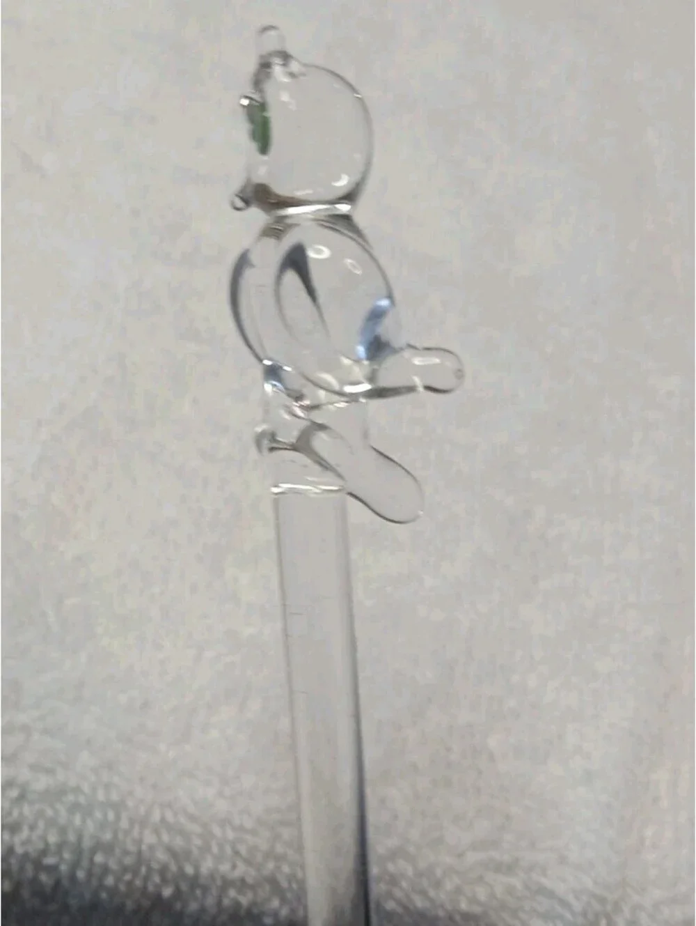 Vintage Mid-Century Hand-Blown Art Glass Owl Swizzle Stick – Green Eyes